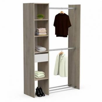 Vestidor Californie 1 Cajón Armario Abierto Color Roble Kronberg y Blanco Mate 118x183 cm Mueble de Dormitorio