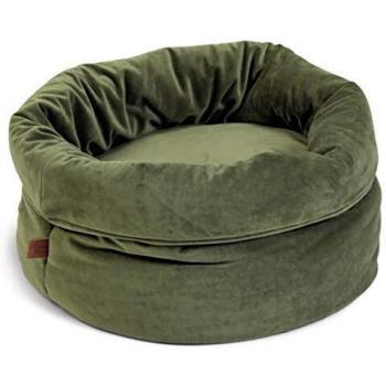 Cesta para gatos Fluco de terciopelo verde 45x45x35 cm