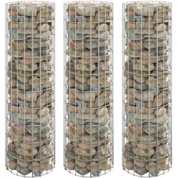 vidaXL Circular Gabion Raised Beds 3 pcs Galvanised Steel Ø30x100 cm
