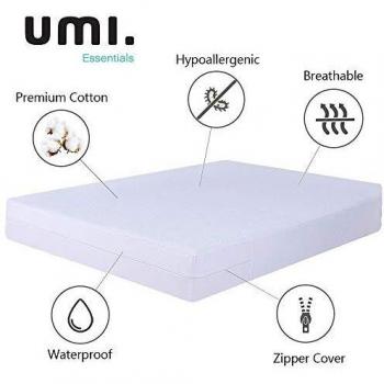 Amazon Brand - Umi Funda de colchón Impermeable con Cremallera, Blanco Protector de colchón Algodón - Referencia Altura del colchón 20 cm -