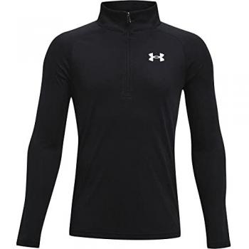 Under Armour Boys Tech 2.0 1/2 Zip, Lightweight Long Sleeve Running Top, Sweat-Wicking and Quick-Drying Gym Top, Size: Youth Extra Small (120-130CM), Colour: Black/White