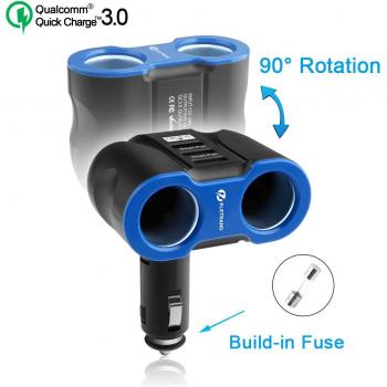 Quick Charge 3.0 Cargador de Coche, Eletrand 12V/24V Adaptador Encendedor Mechero de Coche con Doble Tomas Salidas y 3 Puerto USB