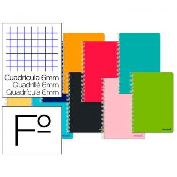Cuaderno Espiral Liderpapel Folio Smart Tapa Blanda 80H 60Gr Cuadro 6 mm con Margen Colores Surtidos