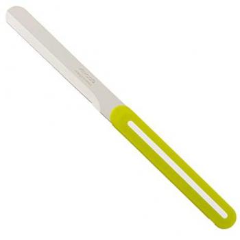 Cuchillo de Mesa Arcos Serie B-Line - Cuchillo Desayuno con Hoja Serrada de Acero Inoxidable NITRUM de 100 mm y Mango Polipropileno Color Verde Claro con Raya Blanca
