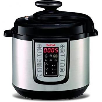 Tefal Fast&Delicious CY505E10 - Olla de acero inoxidable con 25 programas de cocción a presión rápida, tecnología de presión segura, 6 L, 6 personas, pantalla de control en inglés, color negro