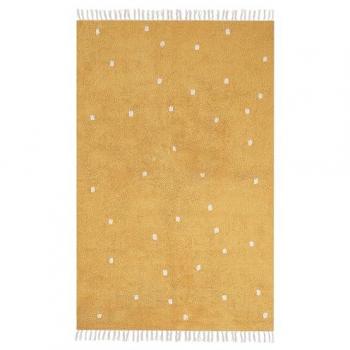Alfombra moderna de algodón rectangular amarilla con puntos y franjas 140 x 200 cm Astaf