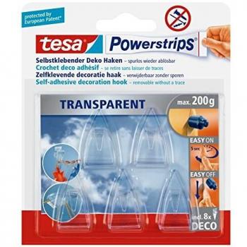 Ganchos Adhesivos Tesa Powerstrips® Deco Transparentes, 5 Piezas, Capacidad de Carga Máxima 200 g