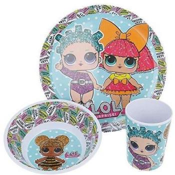 Conjunto de Vajilla Infantil LOL Surprise en Melamina, 3 Piezas (Plato, Cuenco y Vaso)
