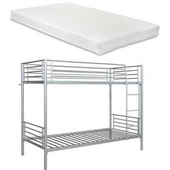 Litera Soppsar de metal con 2 colchones de 90x200 cm y barrera anticaída - Plata
