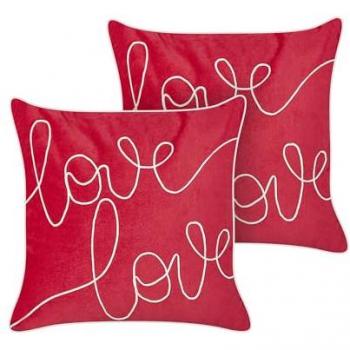 Conjunto de 2 cojines decorativos cuadrados de terciopelo rojo bordados a mano con escritura, 45 x 45 cm, funda removible