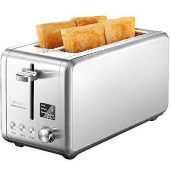 Willsence Tostadora Pan 4 Rebanadas con Pantalla LCD y 9 Niveles de Tostado 1500W, Tostadora Pan de Acero Inoxidable con Ranuras Extra Anchas