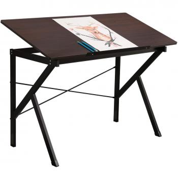 DlandHome 120 * 60cm Mesa de Dibujo/Escritorio, Bandeja de Inclinación Ajustable en Altura para el Hogar y Oficina -SZ011 Nogal & Negro