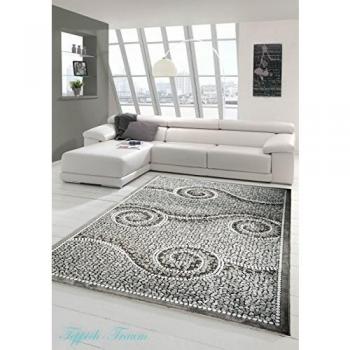 Alfombra diseñador Alfombra moderna alfombra de la sala de estar con apariencia de piedra en brillo Gris Blanco Negro Größe 200x280 cm
