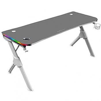 MarsGaming MGD140RGBW - Mesa gaming RGB 140cm, soportes extra, alfombrilla total, color blanco