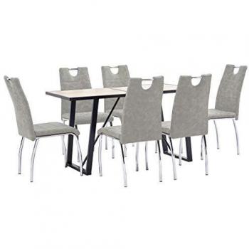 vidaXL Juego Comedor 7 Pieza Cuero Sintético Mobiliario Decoración Interior Casa Hogar Robusto Duradero Resistente Funcional Práctico Útil Gris Claro
