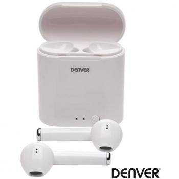Denver Electronics TWE-36MK3 Auriculares Inalámbricos Bluetooth 5.0 con Micrófono y Estuche de Carga Blanco