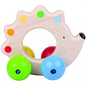 Sonajero Erizo de Madera con Perlas Multicolor para Agarrar y Jugar