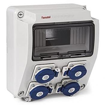 Caja precableada de 9 módulos con 4 tomas Schuko, 2P+TTL, 16A, IP44, Famatel 3957.4