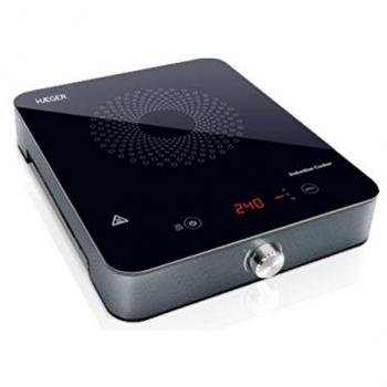 HAEGER INDUCTION PLUS - Placa de Inducción con 2000W, detección automática del contenedor hasta 19cm, 10 Niveles de temperatura: 60 - 240ºC, pantalla LED, temporizador programable hasta 180 minutos