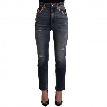 Dolce & Gabbana Blue Denim Crystal Embellished Pants Jeans - IT38|XS, Slim-fit Jeans, female, Blue, Size: 2XS Blue High Waist Skinny Denim Jeans