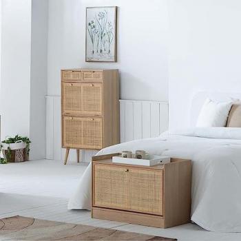 WANDERLUST DECO Banqueta Zapatero de Madera y Rejilla Marrón 80x38x53 - Organiza Tus Zapatos de Manera Elegante y Funcional