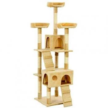 vidaXL Rascador de Gatos Poste Sisal 170 cm Beige Huellas Árbol Arañar Juguete