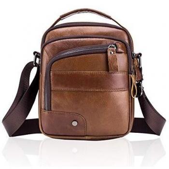 MANNUOSI Shoppers y bolsos de hombro piel autentica Bolsos para hombre vintage Business Bolsos de mano casual Bolsos cruzados multifuncional Bolsos marrón