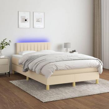 Cama de muelles con colchón y LED Cream 120x200cm Tela