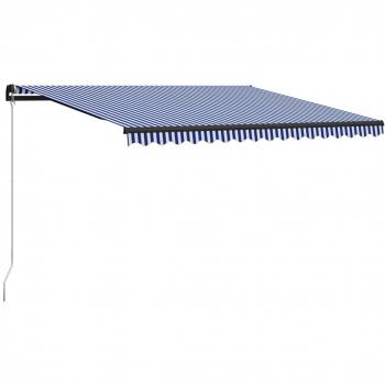 Toldo manual retráctil 450x300 cm azul y blanco