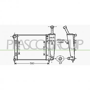 Radiador de Motor PRASCO FD008R001 para FIAT 500 C y ABARTH 500, compatible con modelos 1.2, 1.3 D y 1.4 Multijet