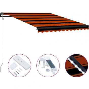 Toldo retráctil sensor de viento LED naranja y marrón 350x250cm