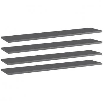 High Gloss Grey Engineered Wood Bookshelf Boards - Set of 4 (100x20x1.5 cm / 39.4x7.9x0.6)