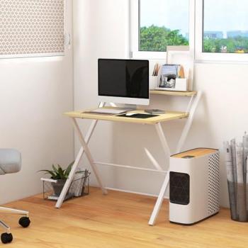 Mesa de Escritorio Plegable HOMCOM con Estante Superior, Estilo Moderno, Dimensiones 81.5x70x84 cm, Color Natural y Blanco