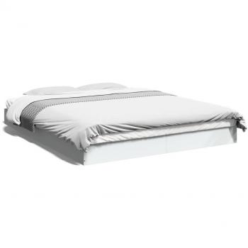 Cama con estructura de madera de ingeniería blanca 160x200 cm, patas redondas de madera multicapa