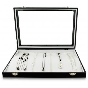 VENKON - Caja Joyero para 20 Collares Vitrina Joyería Almacenamiento y Presentación de Joyas Organizador - Cuero Sintético Negro