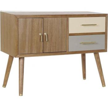 Mueble de TV Gris Crema Metal Madera de Paulonia (90 x 34 x 66.5 cm)