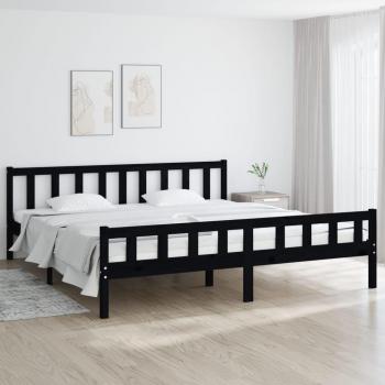 Estructura de cama cuadrada redonda negra de madera maciza 160x200 cm