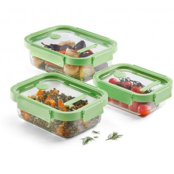 Lékué Set 3 Recipientes Herméticos Rectangulares de Vidrio 100% para Conservar y Transportar Alimentos
