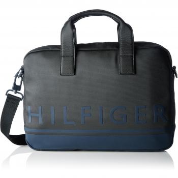 Tommy Hilfiger Signature Stripe, Bolsa para Hombre, Negro