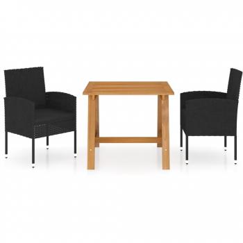 vidaXL Juego de Comedor de Jardín 3 Piezas Negro