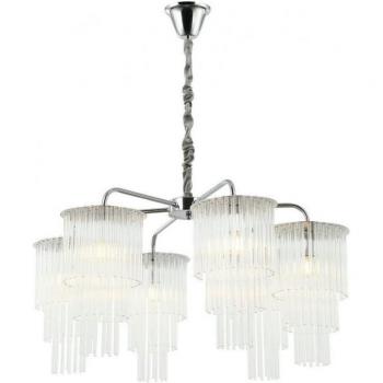 Lámpara colgante Panama Chrome 6 bombillas 44cm, lámpara de techo colgante de cristal cromado con 6 luces