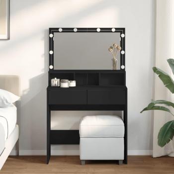 Tocador con luces LED negro 80x41x134,5 cm, tocador de maquillaje, tocador con espejo, tocador con almacenaje, tocador de dormitorio