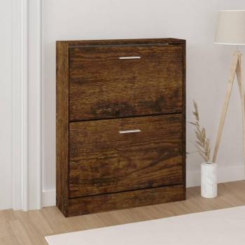 Zapatero de Madera Contrachapada con Acabado en Blanco Brillante y Gris Hormigón, Diseño Moderno para Pasillo, Entrada o Salón - Dimensiones 59x17x81 cm, Color Marrón Roble