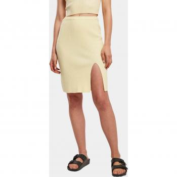 Soft Yellow Ribbed Midi Skirt for Women