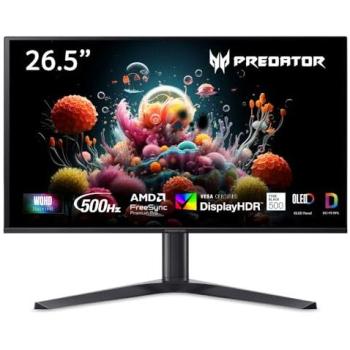 Monitor Gamer Acer Predator X27UF5, 27, QHD 2560x1440, OLED, 500Hz, tiempo de respuesta 0.03ms, FreeSync/G-Sync, HDR 500 True Black