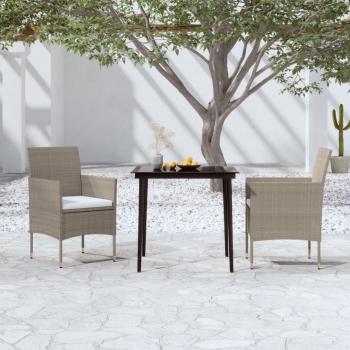 Conjunto de comedor de jardín 3 piezas con cojines beige y negro