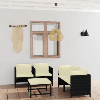 5-Piece Black Poly Rattan Garden Lounge Set with Cushions