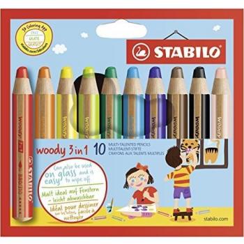 STABILO - Lápiz de color multitalento woody 3 en 1, Estuche con 10 colores