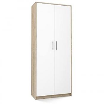 Armario de Oficina Oliv 2D con 6 Estantes - 180x74x35 cm - Blanco y Sonoma