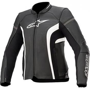Chaqueta de cuero de motocicleta Alpinestars Stella Kira V2 para damas - Diseño elegante, alta calidad, color negro y blanco (tamaño 42)